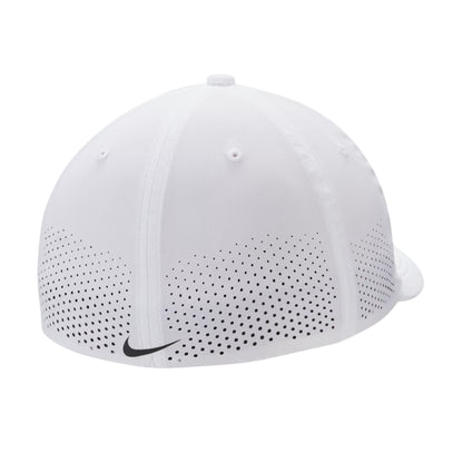 White cap with black Nike logo on a white background