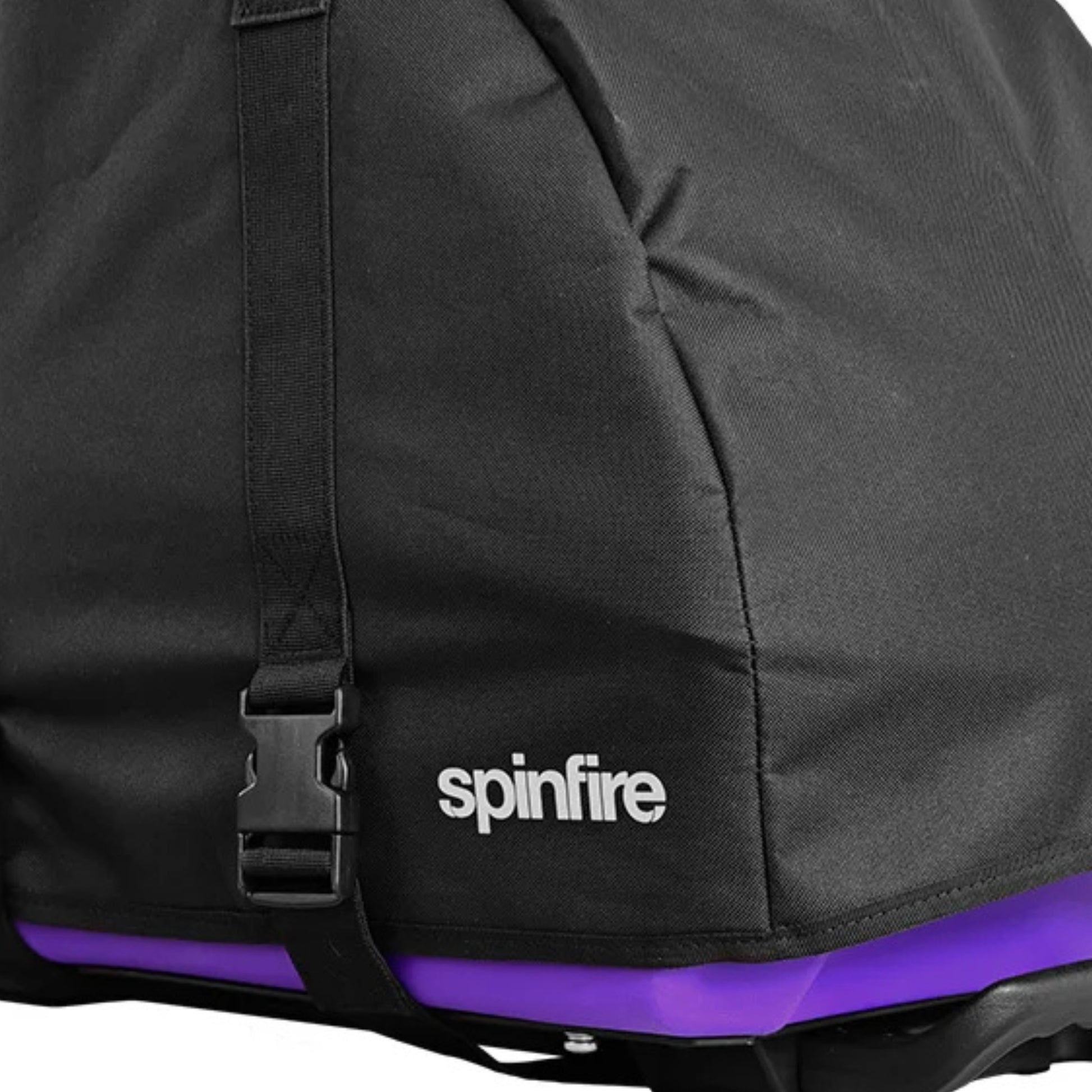 Black carry bag and 'spinfire' logo on a white background