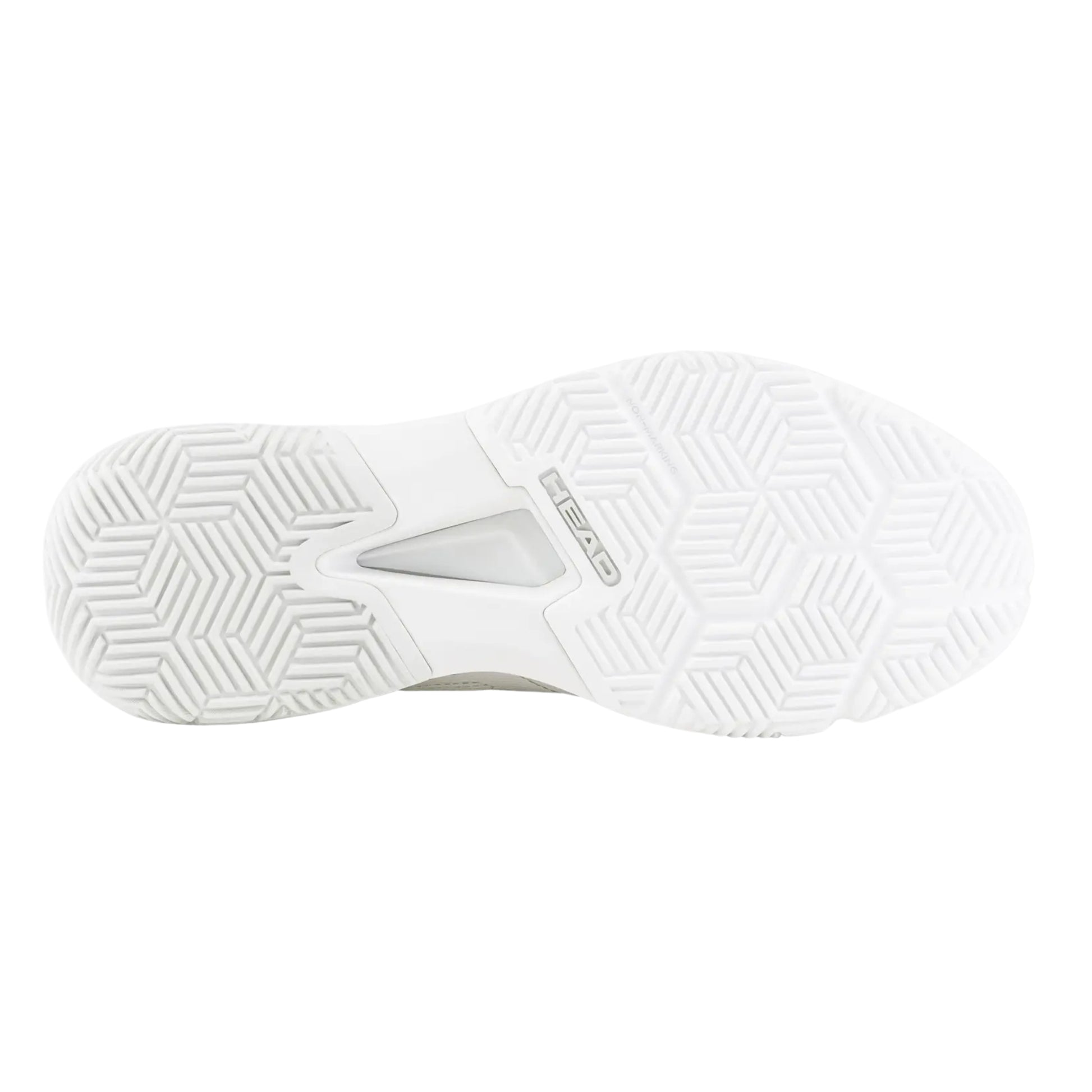 White padel shoe sole with brand logo on a white background