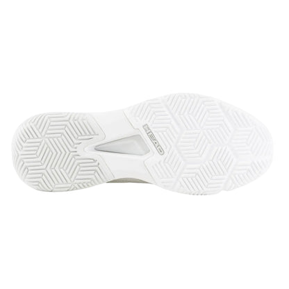 White padel shoe sole with brand logo on a white background
