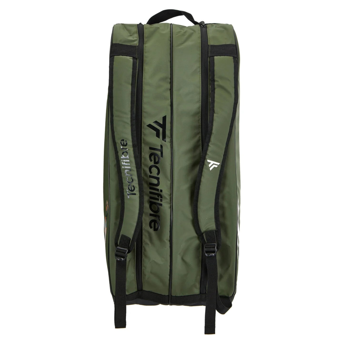 Green tennis bag with Tecnifibre logo on a white background
