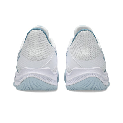 White and light blue squash shoes on a white background