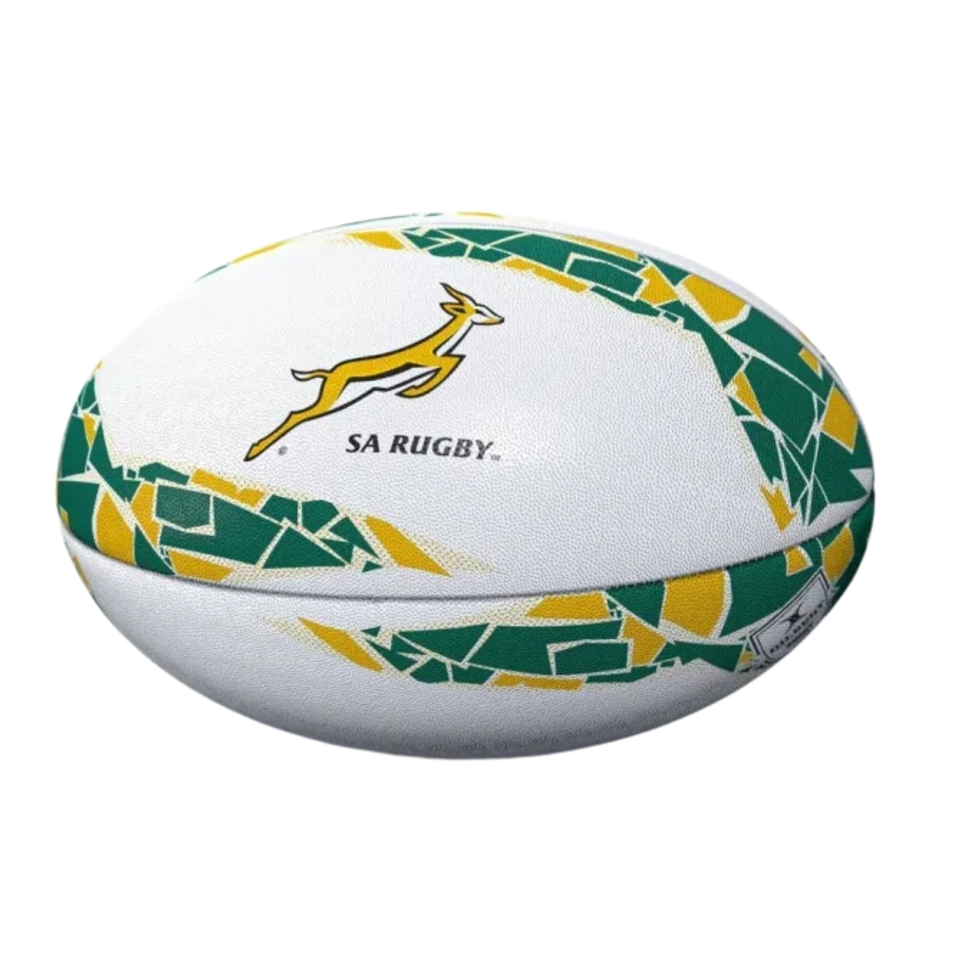 Rugby ball with SA Rugby logo on a white background