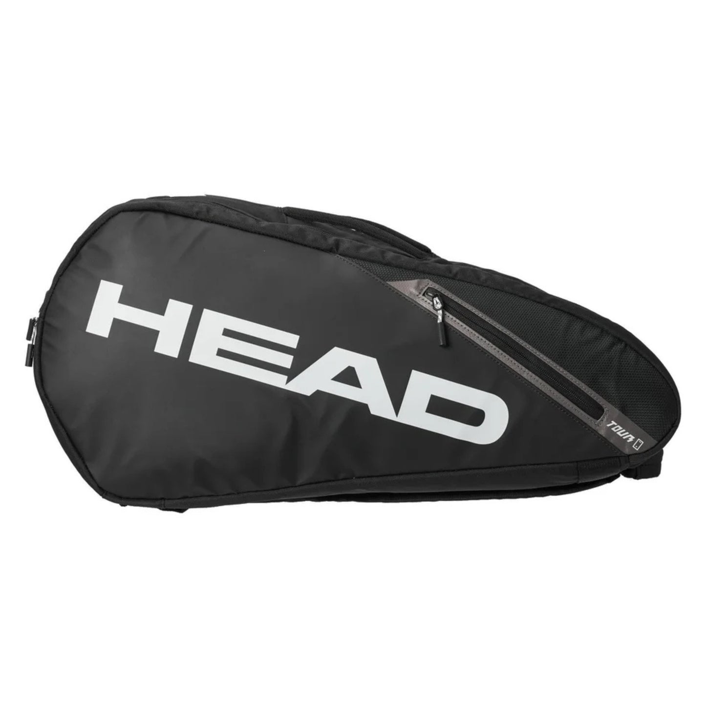 Black tennis bag with 'HEAD' logo on a white background
