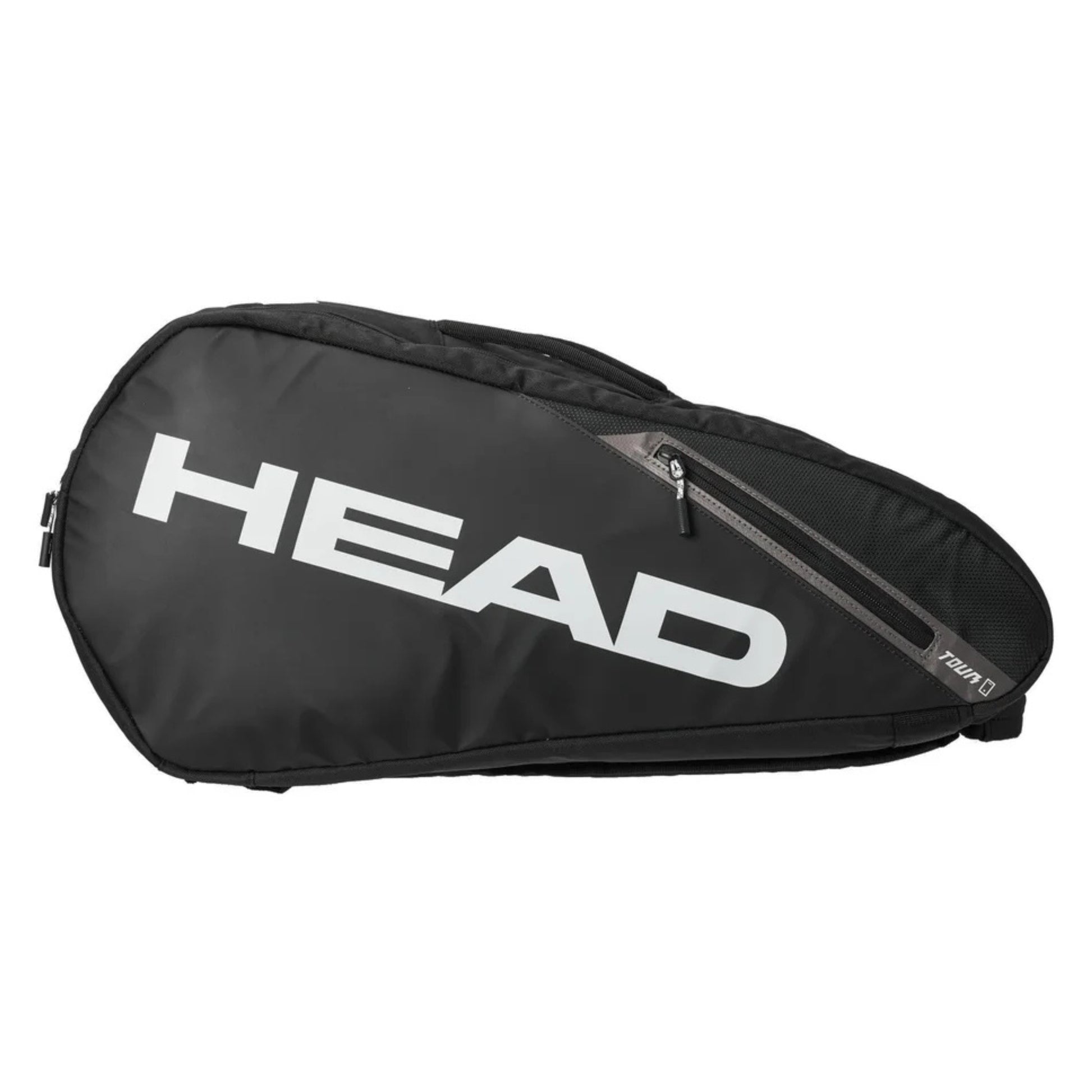 Black tennis bag with 'HEAD' logo on a white background