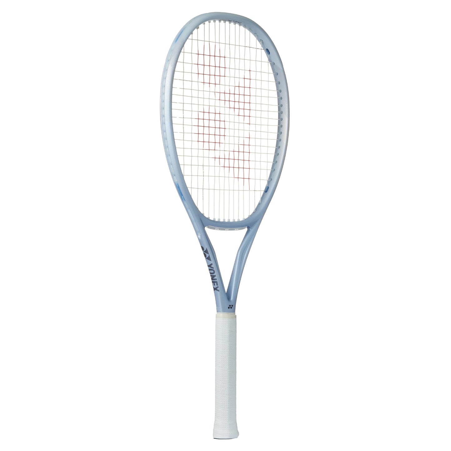 Gray Yonex tennis racket with a white background