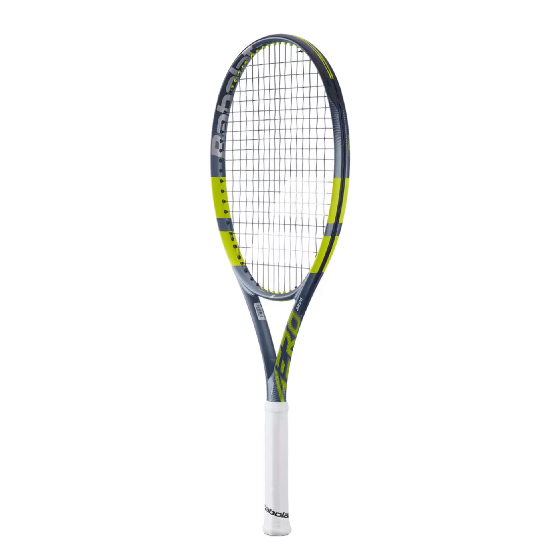 Babolat Tennis racket with a white handle on a white background