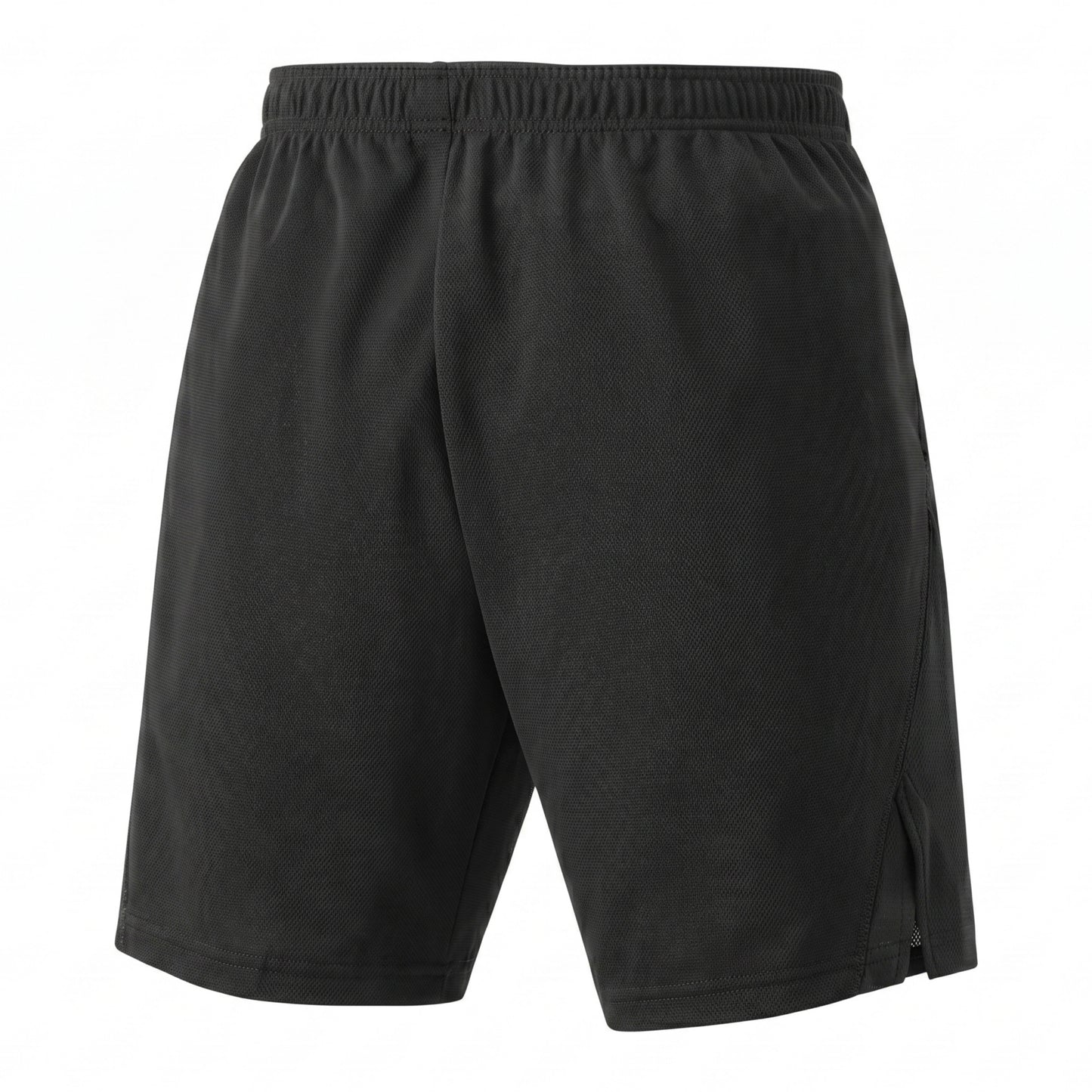 Black Yonex shorts with a logo on a white background