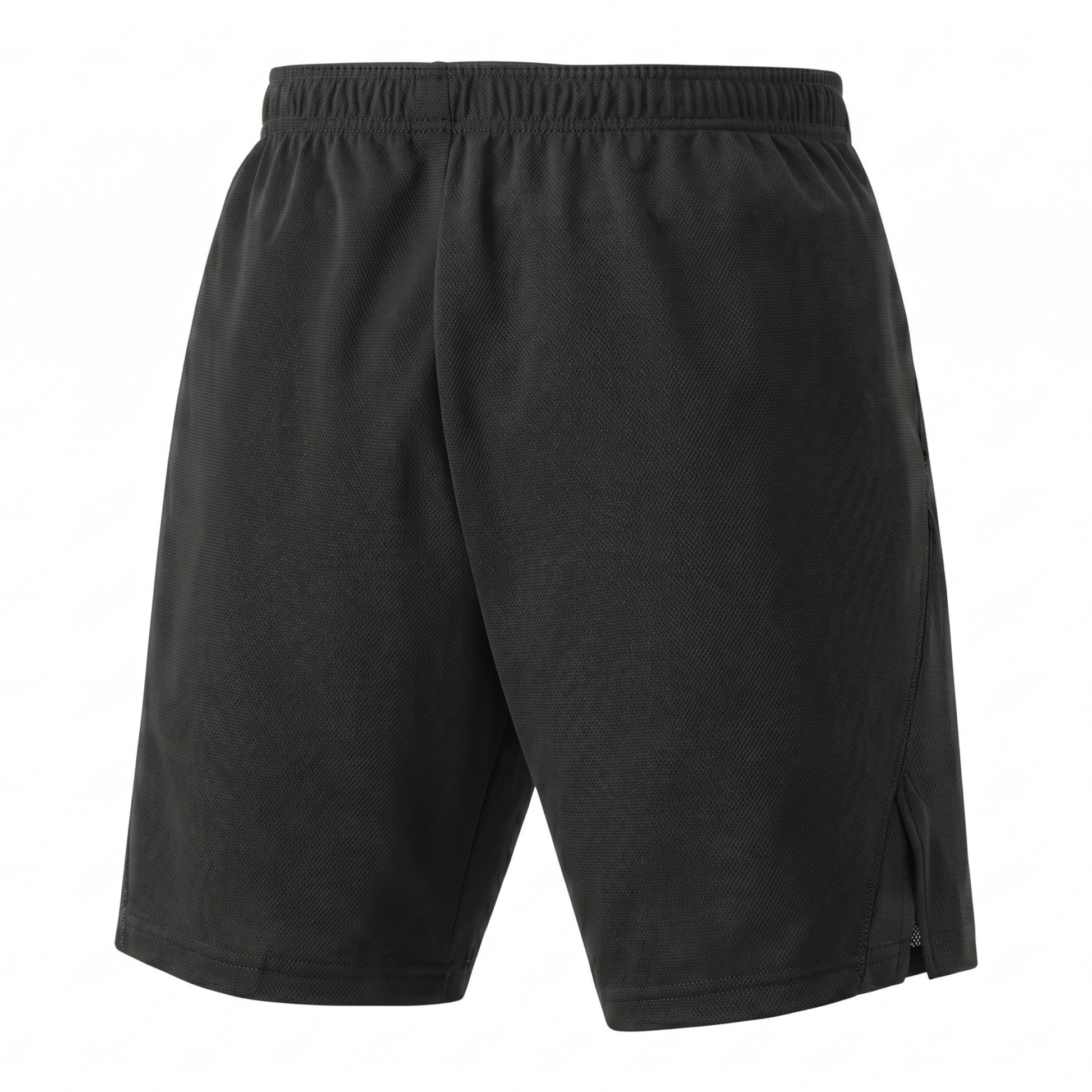 Black Yonex shorts with a logo on a white background