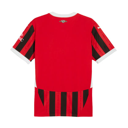 Back of red sports jersey with black stripes on a white background