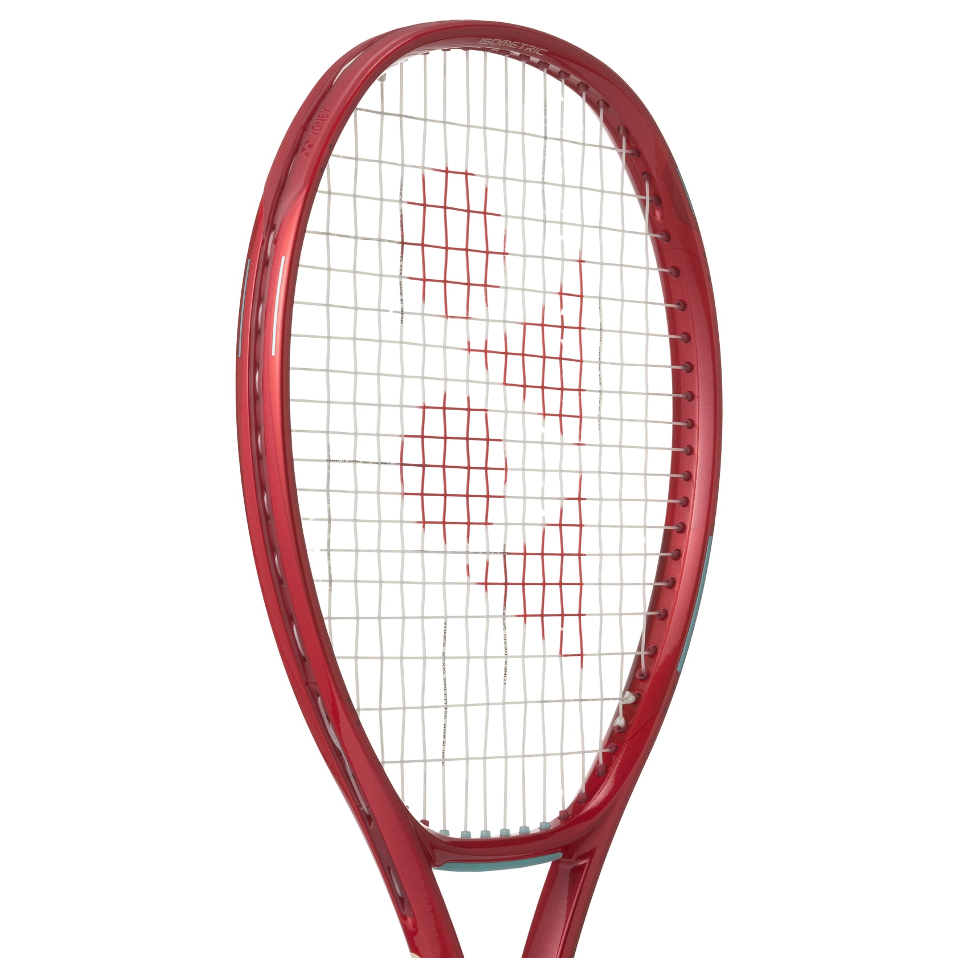 Red tennis racket with a white background