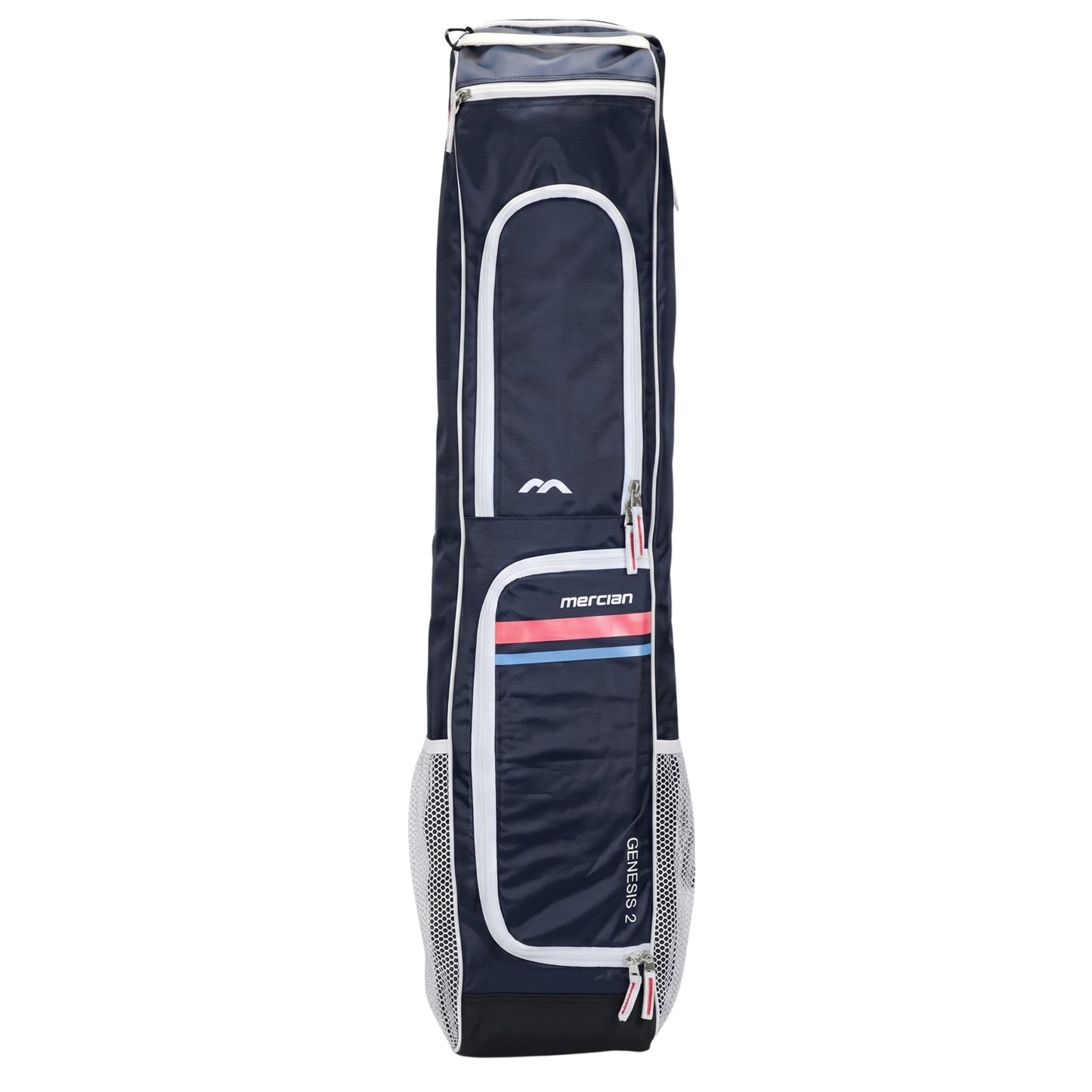Navy Mercian blue stick bag with white accents on a white background