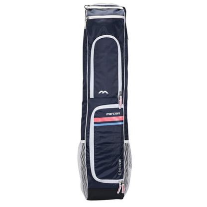 Navy Mercian blue stick bag with white accents on a white background