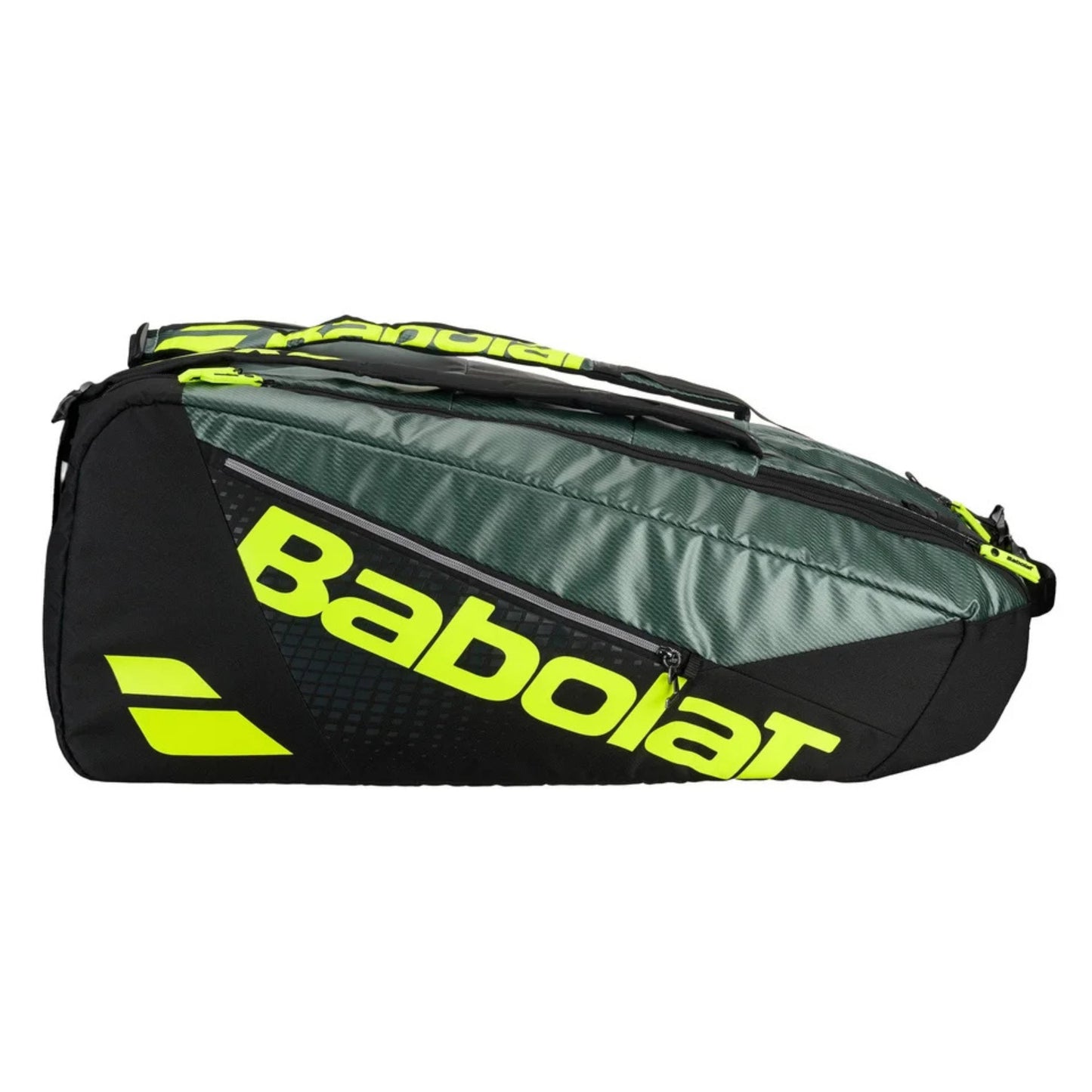 Babolat tennis bag with gray and black design on a white background