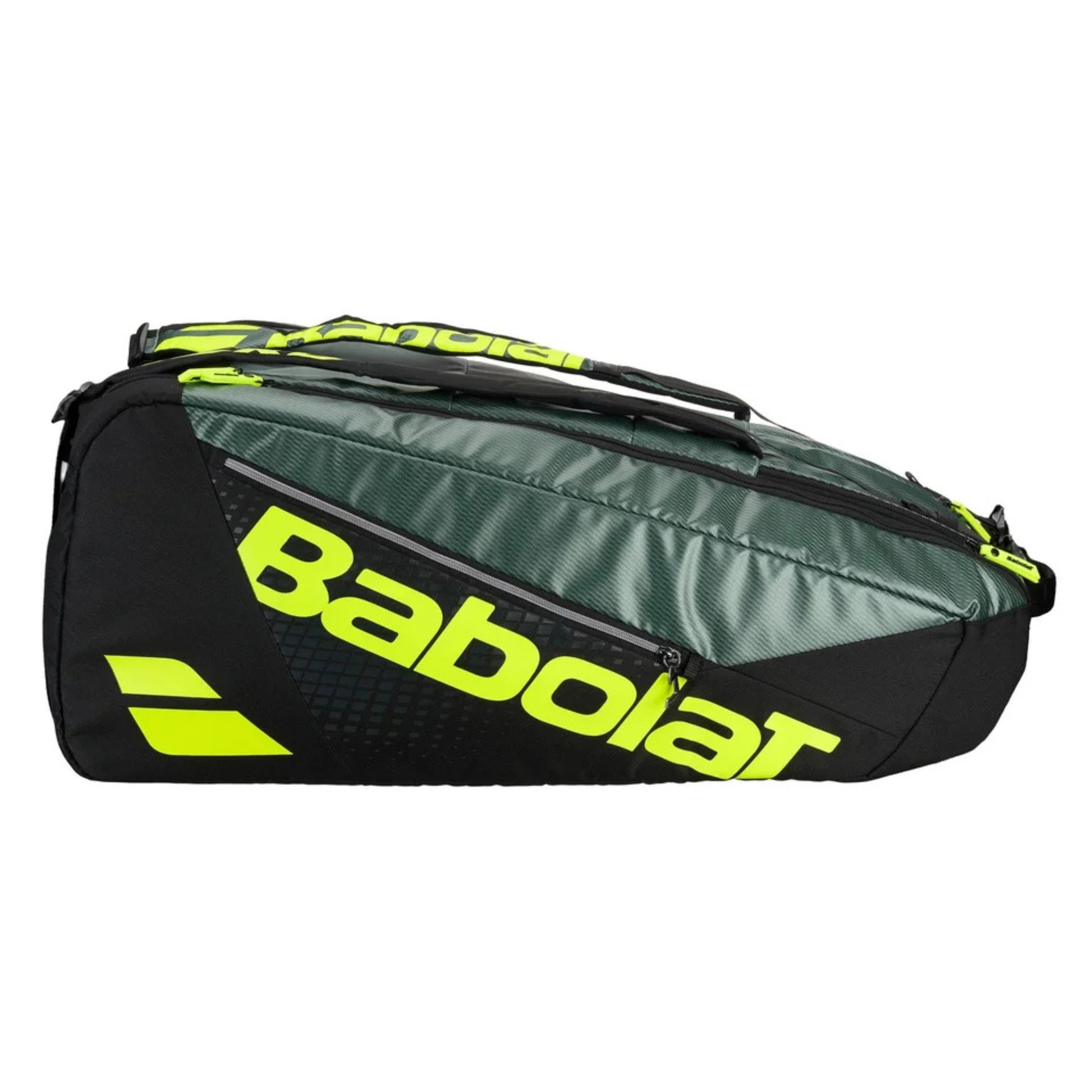 Babolat tennis bag with gray and black design on a white background