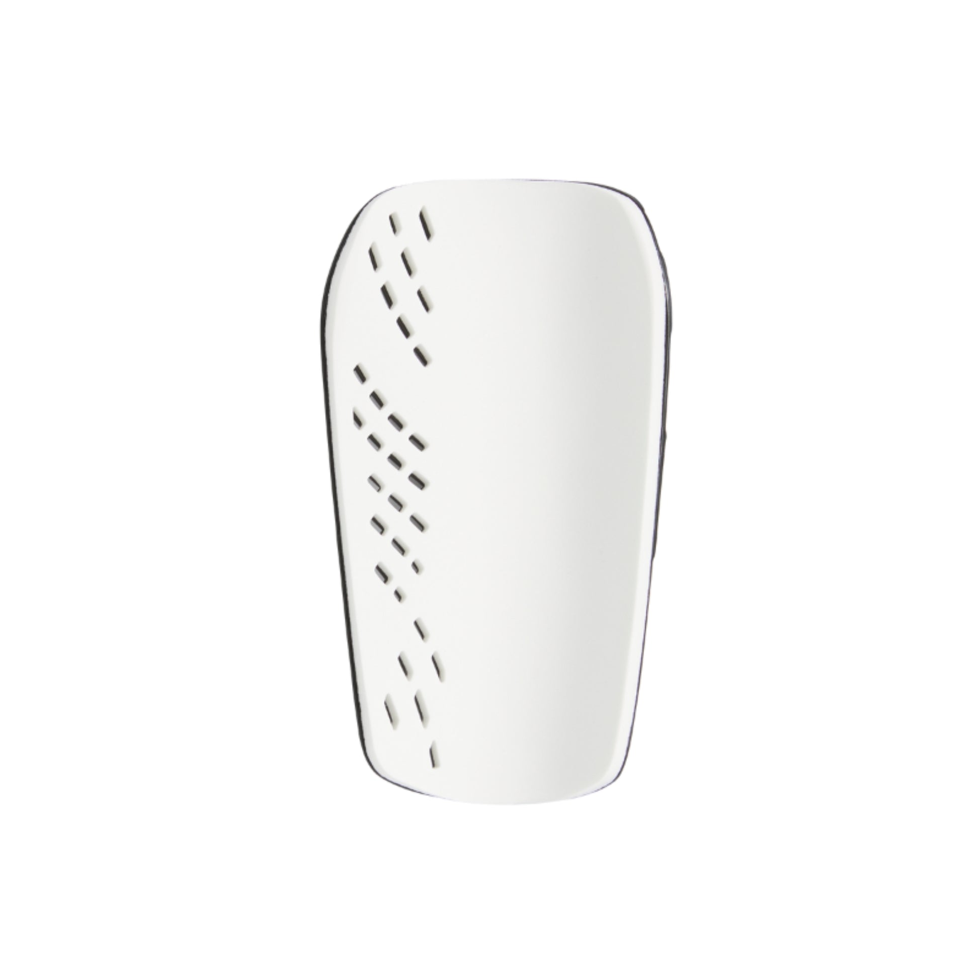 White shin guard with ventilation holes on a white background