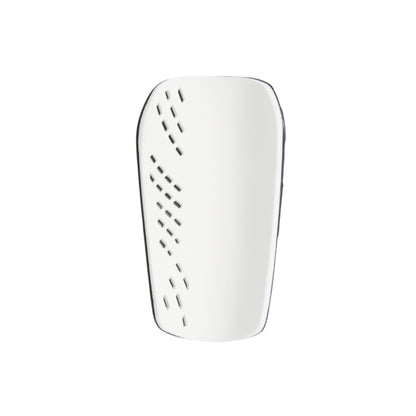 White shin guard with ventilation holes on a white background