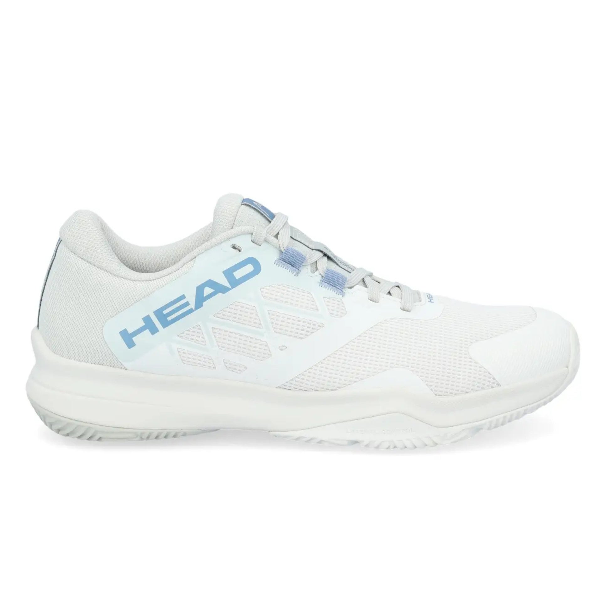 White Head padel shoes with light blue accents on a white background