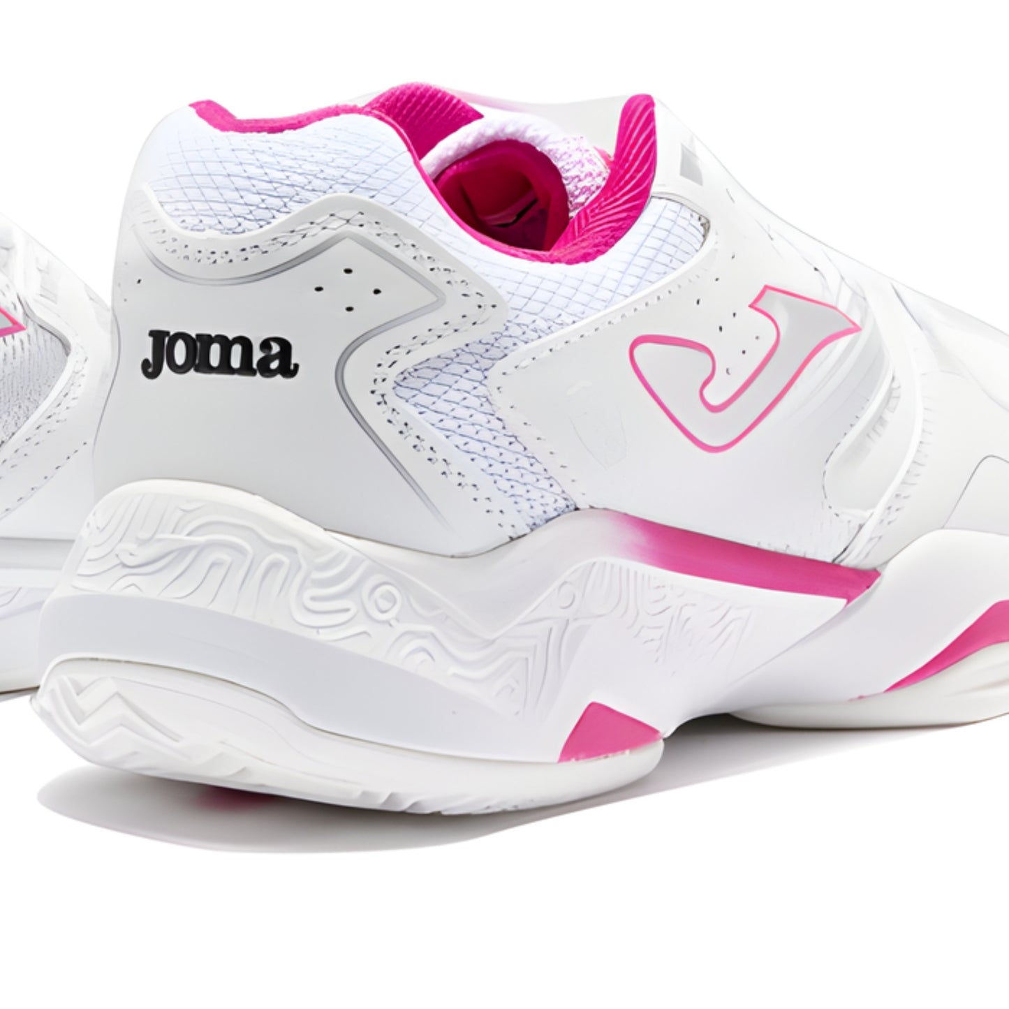White and pink tennis shoes with Joma branding on a white background