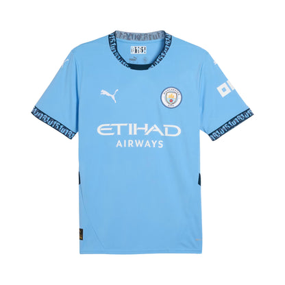 Light blue soccer jersey with branding on a white background