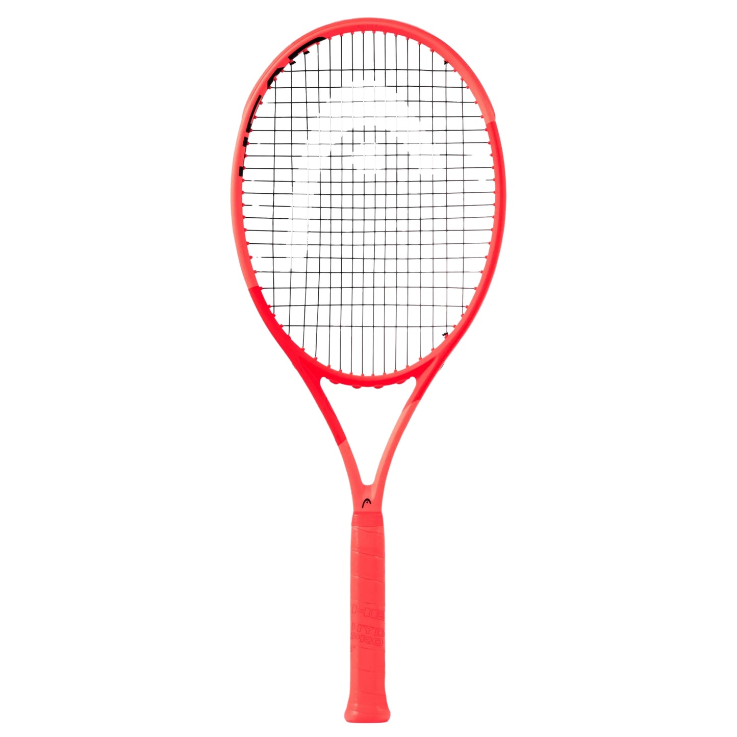 A orange Head tennis racket with black strings, shown vertically against a plain white background.