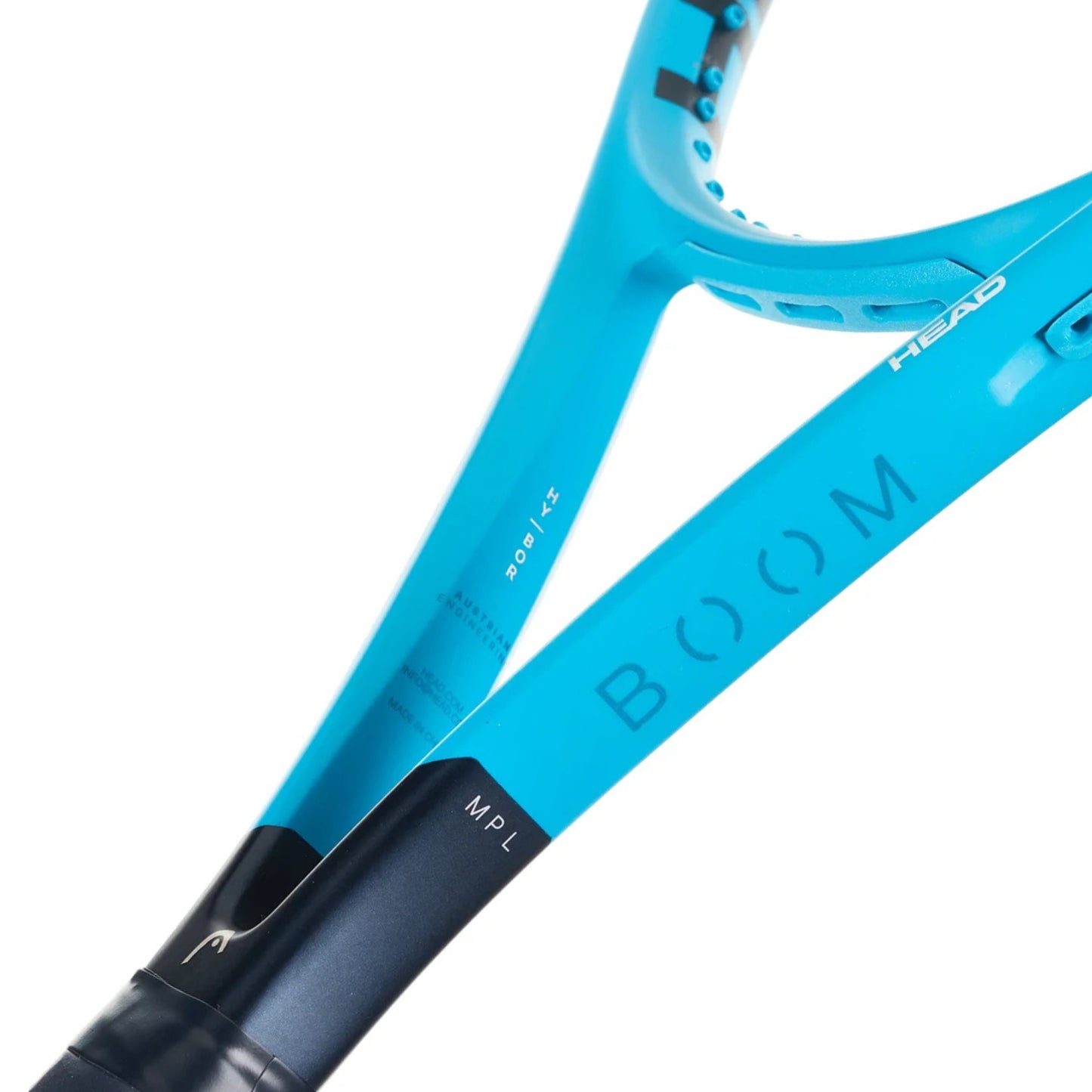 Blue Head tennis racket with 'Boom MPL' wording on a white background