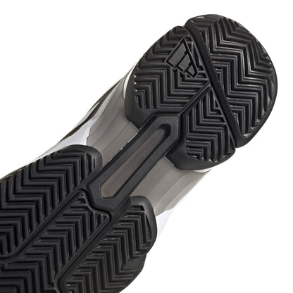 Close-up of a shoe sole with tread pattern on a white background