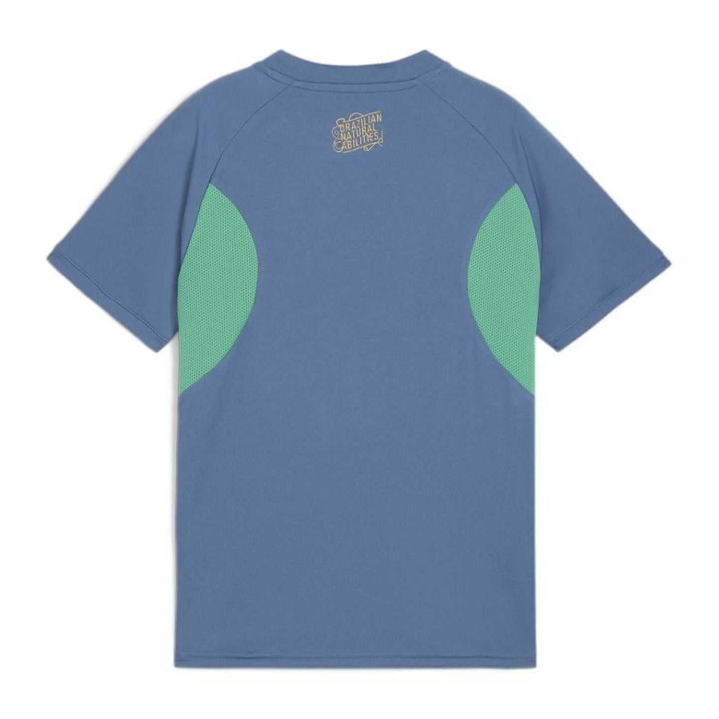 Blue t-shirt with green sleeves on a white background