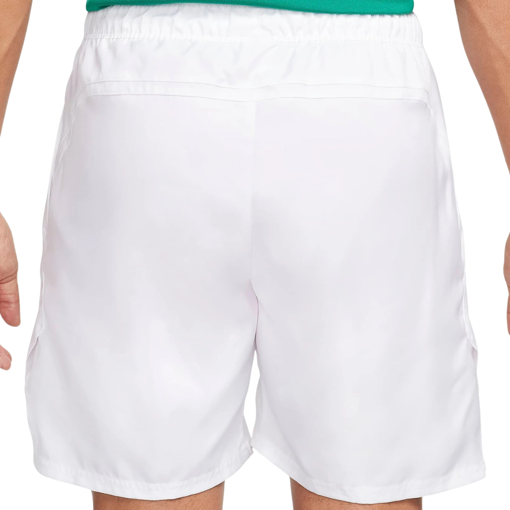 White shorts worn by a person on a white background