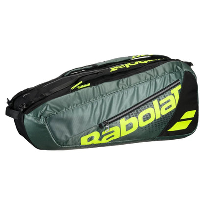 Gray and black Babolat tennis bag on a white background