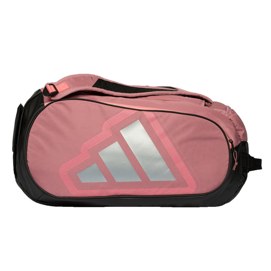 Pink adidas Padel bag with a silver logo on a white background
