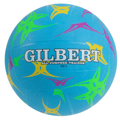 Gilbert blue sports ball with colorful patterns and 'Gilbert' branding on a white background