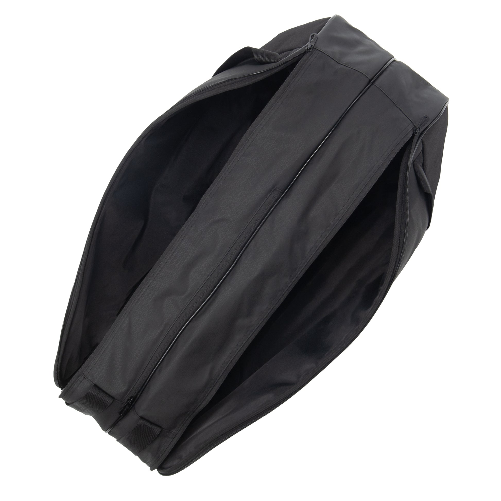 Black tennis bag on a white background