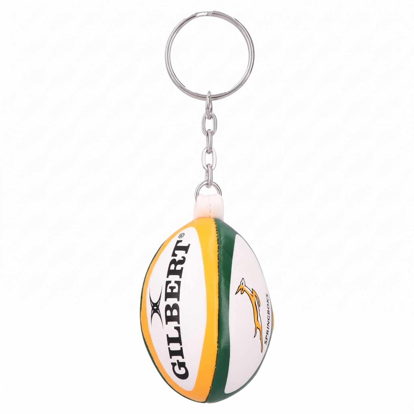 Keychain shaped like a rugby ball with Gilbert logo on a white background