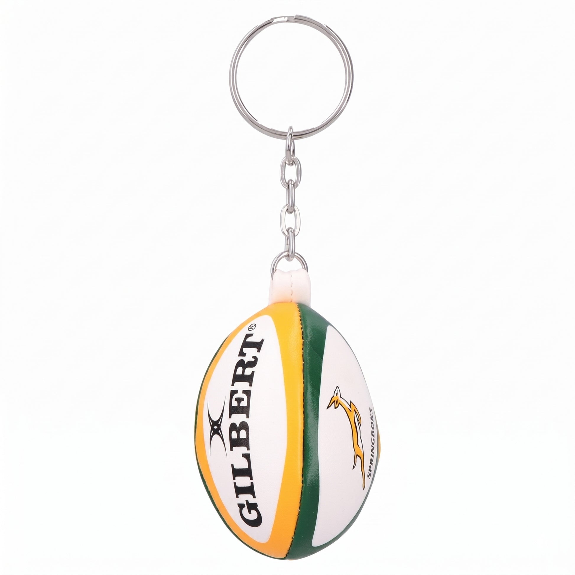 Keychain shaped like a rugby ball with Gilbert logo on a white background