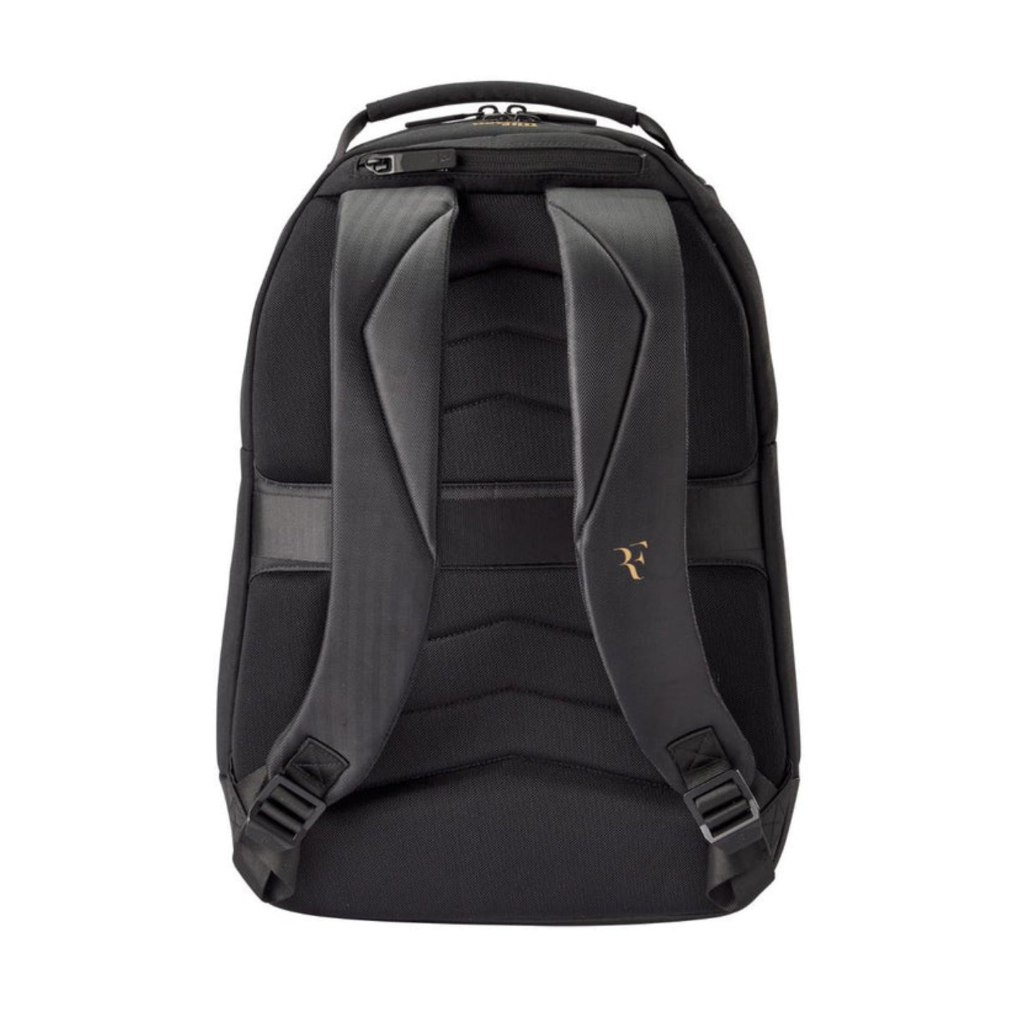 Black backpack with visible brand logo on a white background