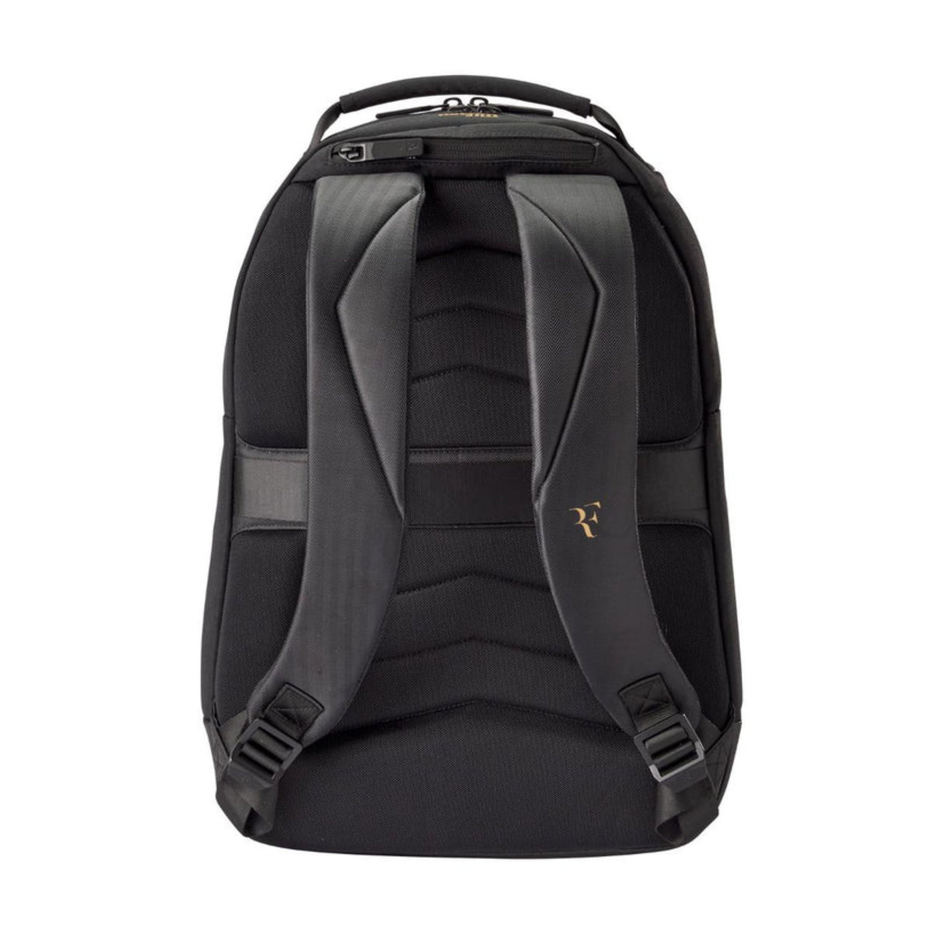 Black backpack with visible brand logo on a white background