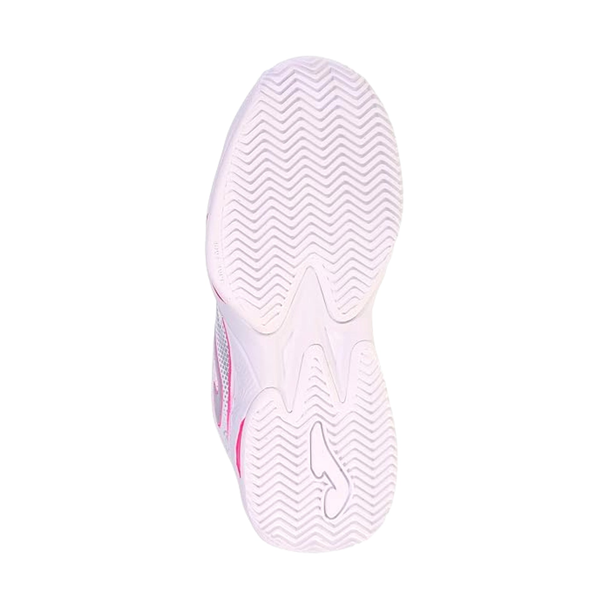 White tennis shoe sole with pink accents on a white background