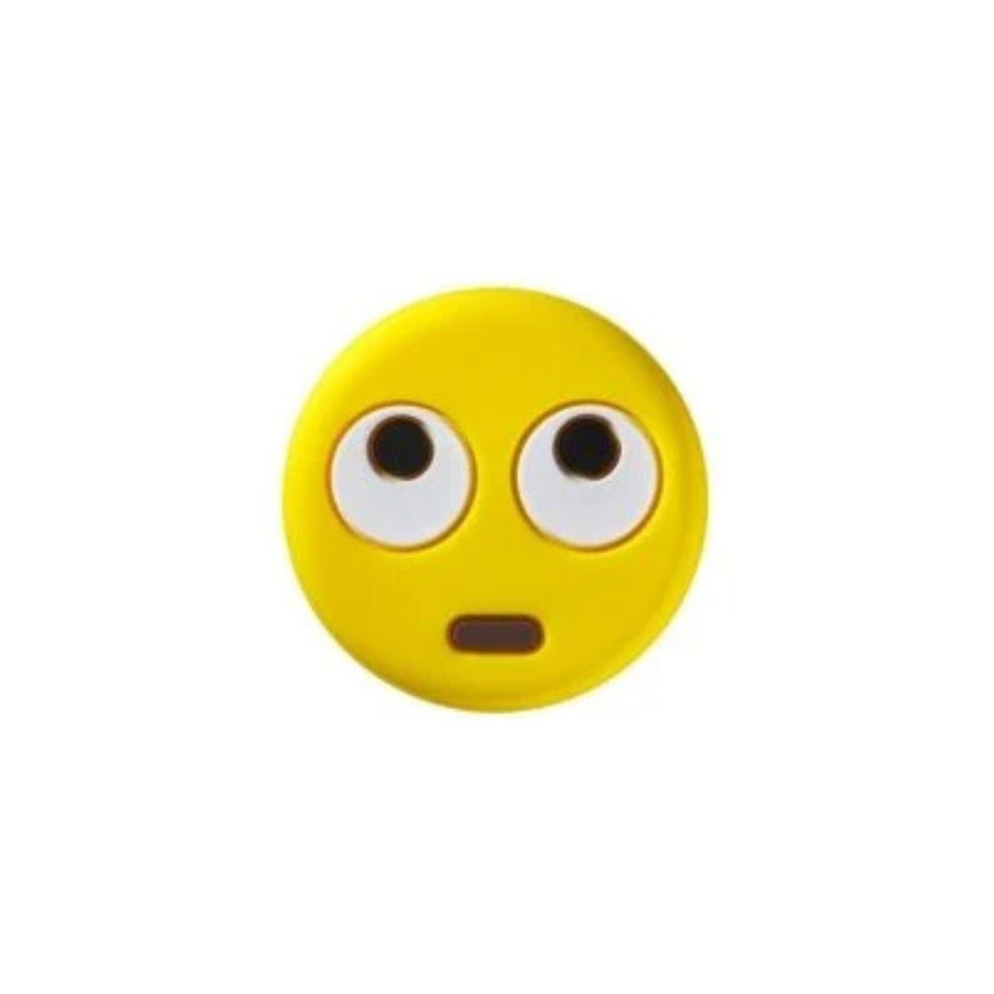 Yellow emoji dampener with wide eyes and a small mouth on a white background