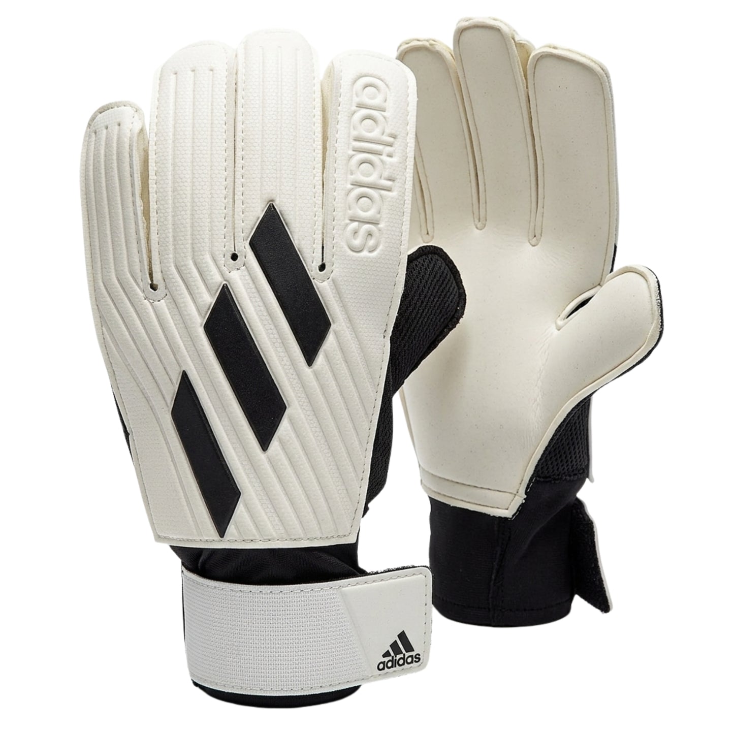 White and black Adidas gloves on a white background