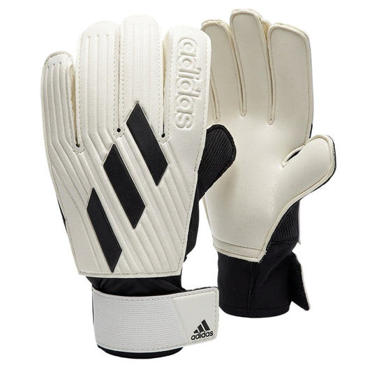 White and black Adidas gloves on a white background