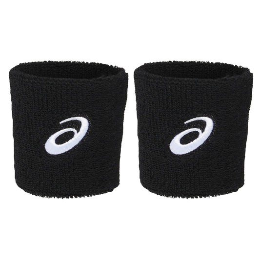 Two black wristbands with white Asics logo on a white background