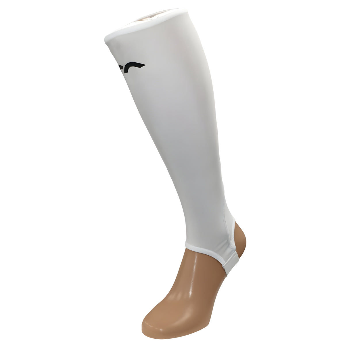 White shin liner with a logo on a white background