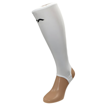 White shin liner with a logo on a white background