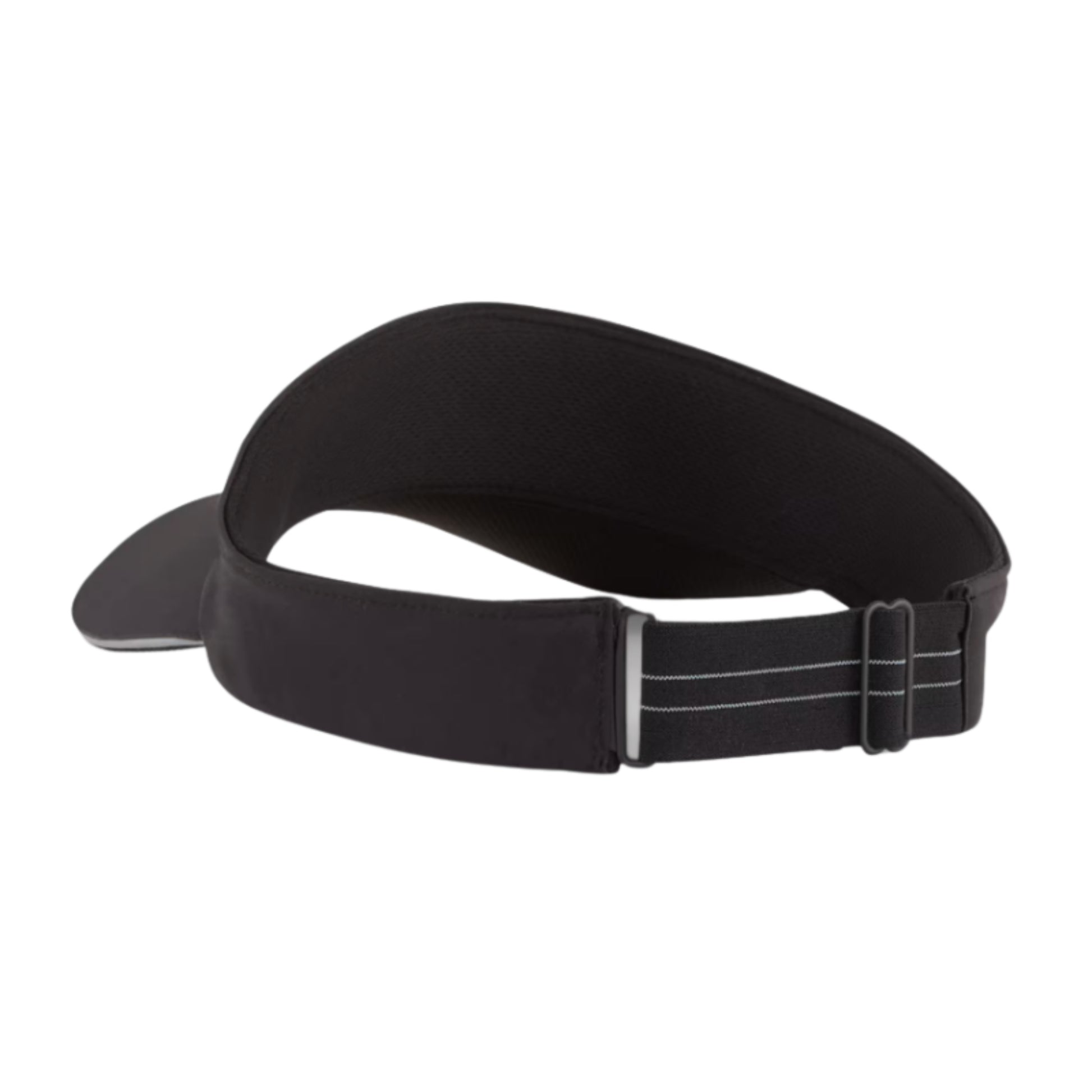 Black visor with a strap on a white background