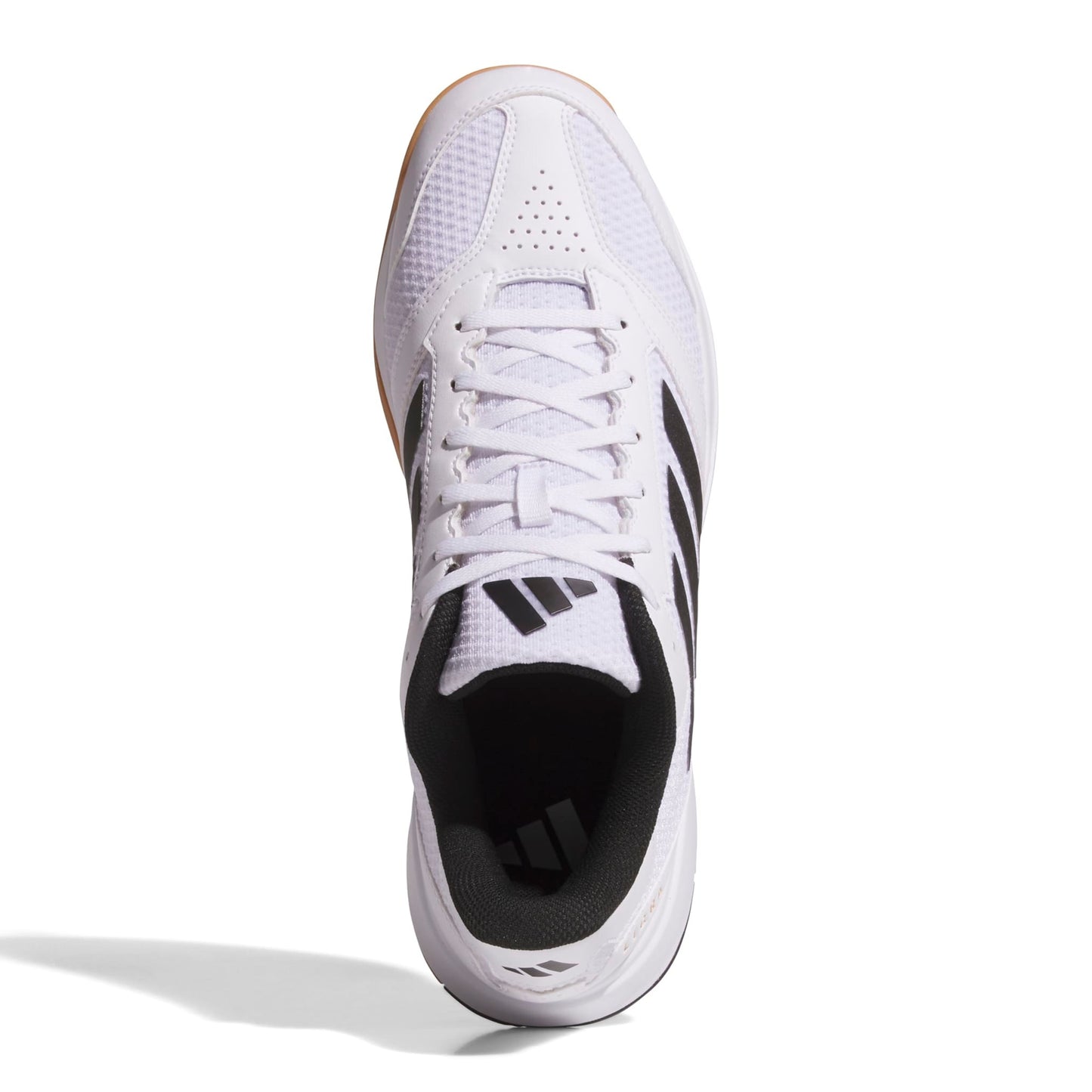 White squash shoe with black accents on a white background