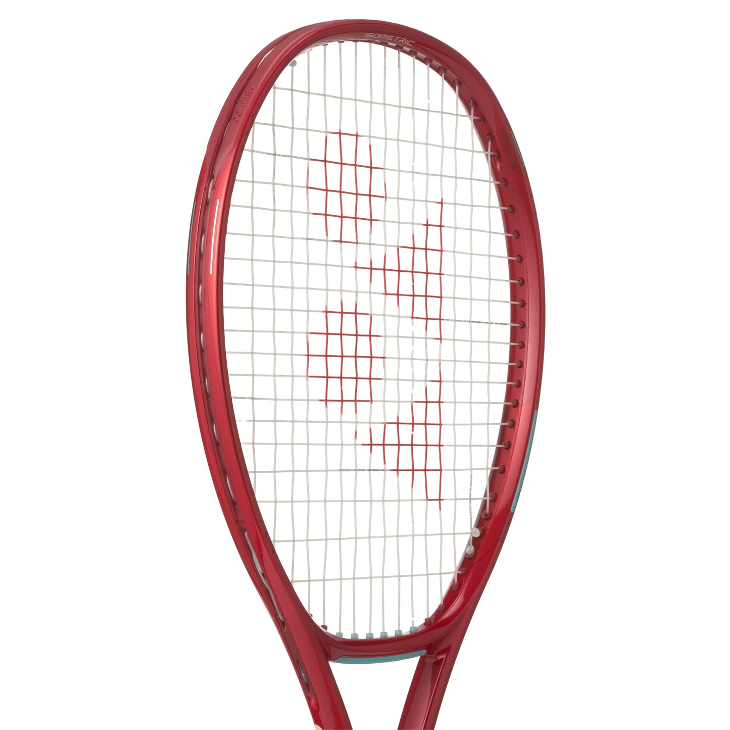 Red tennis racket on a white background