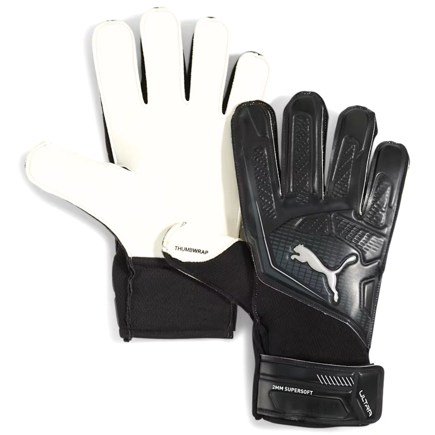 Black and white goalkeeper gloves with Puma logo on a white background