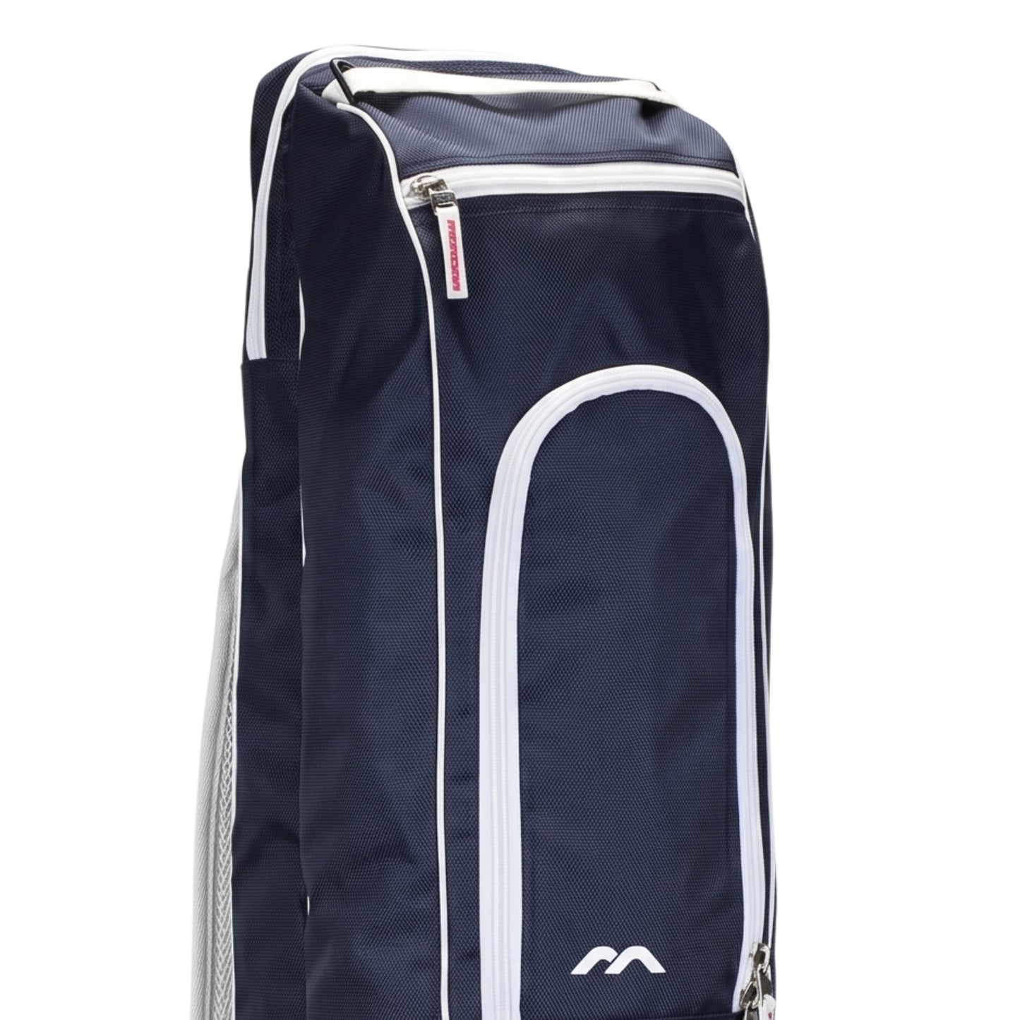 Navy Mercian blue stick bag with white accents on a white background