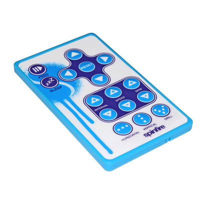 Spinfire Blue and white remote control with buttons on a white background